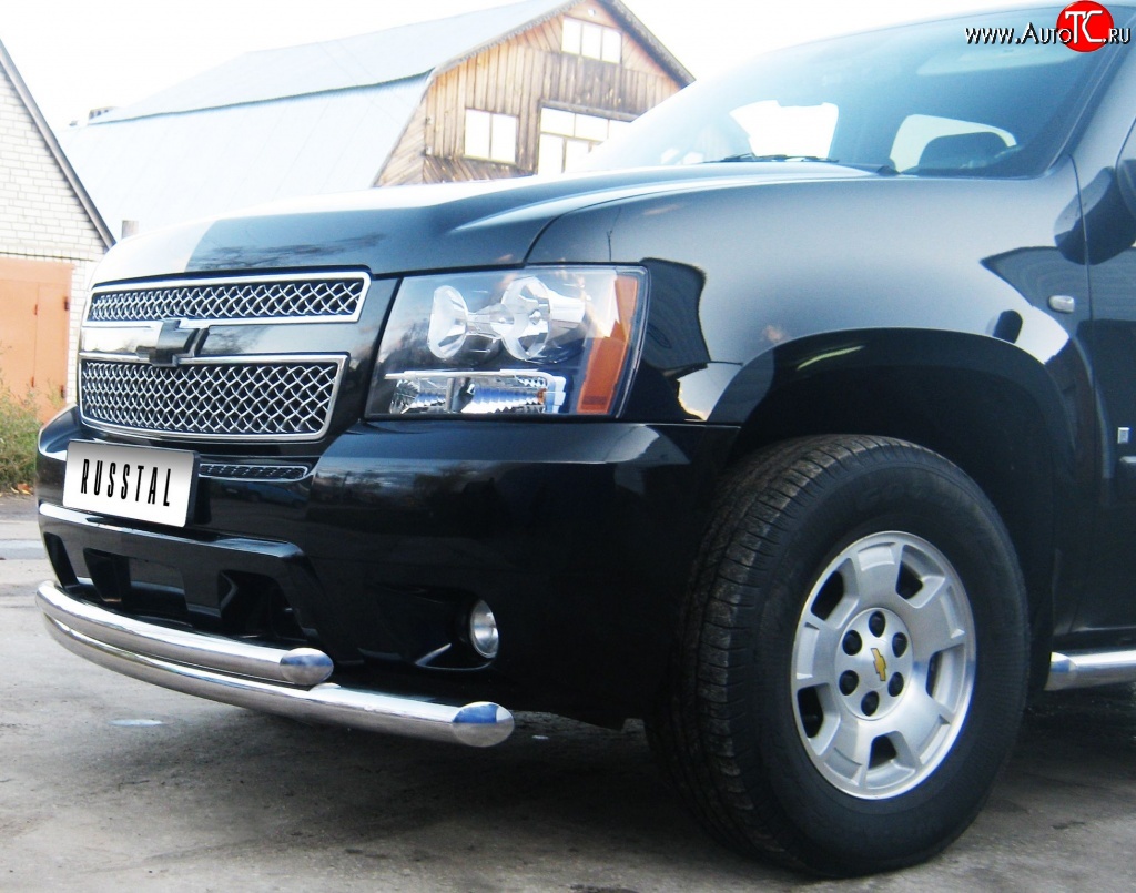 23 999 р. Защита переднего бампера (2 трубыØ76 мм, нержавейка) SLITKOFF  Chevrolet Tahoe  GMT900 (2006-2013) 5 дв.  с доставкой в г. Москва