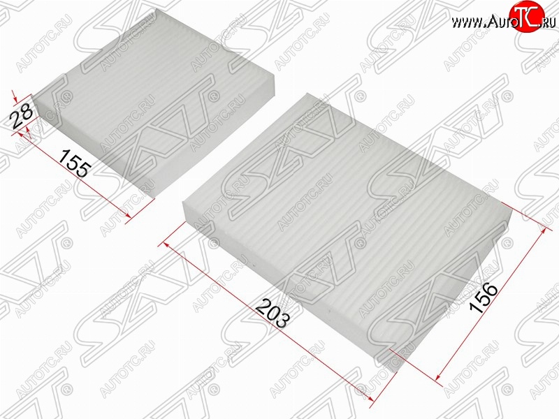 297 р. Фильтр салонный SAT (комплект, 155х156х28/203x156x28 mm)  CITROEN C3 (дорестайлинг), DS3 (PF1), Peugeot 2008, 207 (WK,  WA,  WC), 208 (1)  с доставкой в г. Москва