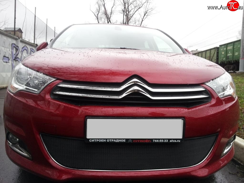 1 469 р. Сетка на бампер (хетчбек) Russtal (черная) CITROEN C4 B7 хэтчбэк 5 дв. (2011-2018)  с доставкой в г. Москва