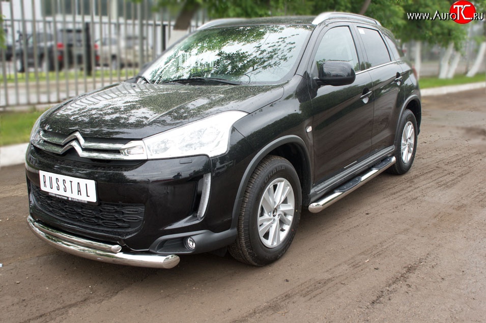 21 649 р. Защита переднего бампера (2 трубыØ76 и 42 мм, нержавейка) SLITKOFF CITROEN C4 aircross (2012-2017)  с доставкой в г. Москва