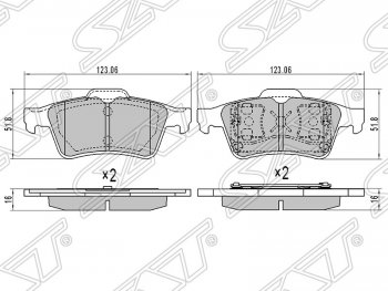 829 р. Колодки тормозные SAT (задние) Ford Focus 2  седан дорестайлинг (2004-2008)  с доставкой в г. Москва. Увеличить фотографию 1