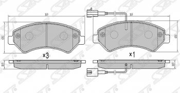 1 599 р. Колодки тормозные SAT (передние, с 2-мя датчиками износа) CITROEN Jumper 250 (2006-2014)  с доставкой в г. Москва. Увеличить фотографию 1