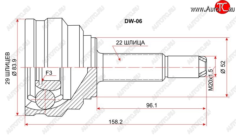 1 759 р. Шрус (наружный) SAT (сальник 52 мм, шлицев 29/22) Daewoo Nexia дорестайлинг (1995-2008)  с доставкой в г. Москва