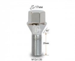 112 р. Колёсный болт длиной 26 мм Вектор M12 1.5 26 под гаечный ключ (пос.место: конус) Ford Ranger RapCab дорестайлинг (2011-2016). Увеличить фотографию 1