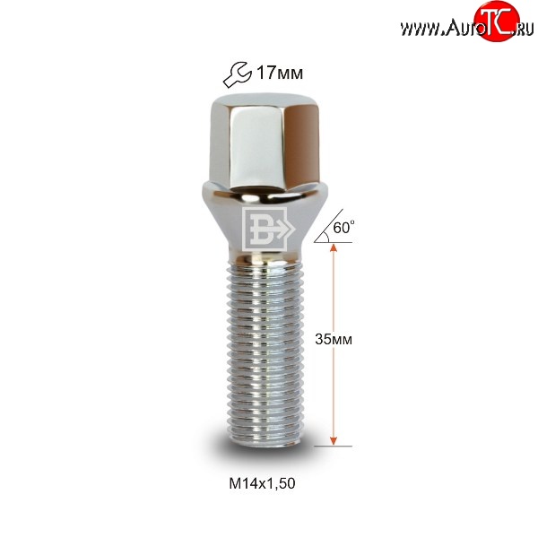 123 р. Колёсный болт длиной 35 мм Вектор M14 1.5 35 под гаечный ключ (пос.место: конус) Cadillac CTS седан (2007-2013)