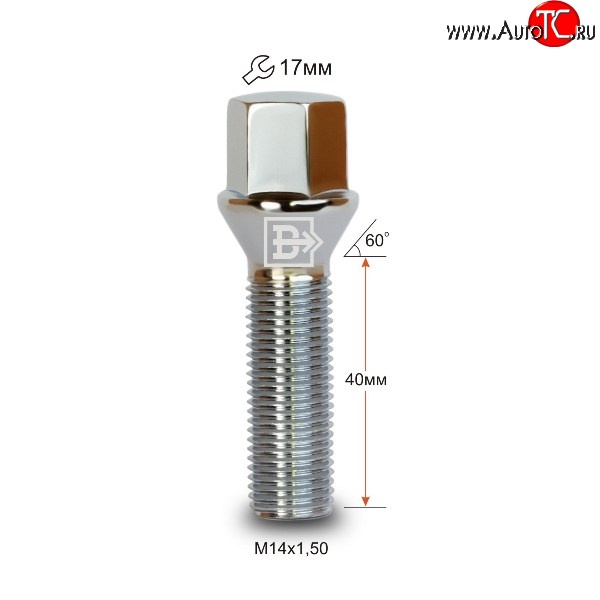 125 р. Колёсный болт длиной 40 мм Вектор M14 1.5 40 под гаечный ключ (пос.место: конус) Chevrolet Suburban (2007-2014)