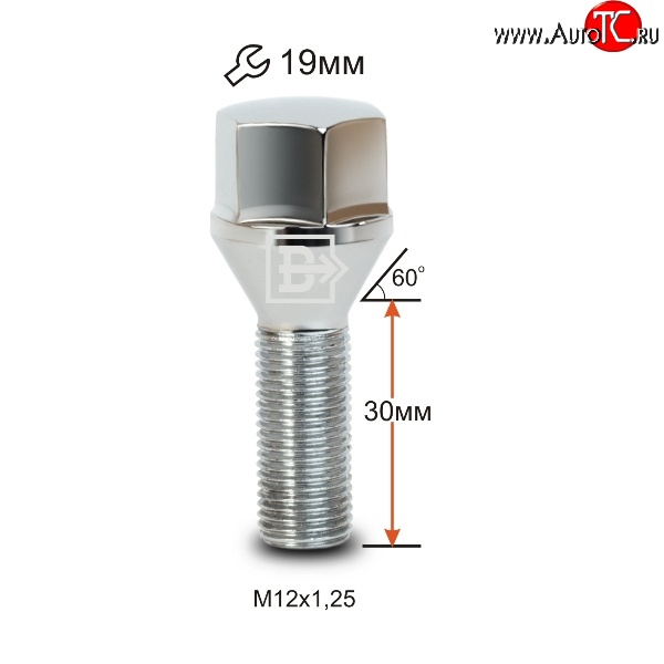 112 р. Колёсный болт длиной 30 мм Вектор M12 1.25 30 под гаечный ключ (пос.место: конус) Haval H5 рестайлинг (2020-2023)