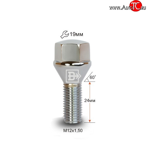 112 р. Колёсный болт длиной 24 мм Вектор M12 1.5 24 под гаечный ключ (пос.место: конус) Chery Tiggo 5 (T21) рестайлинг (2017-2020)