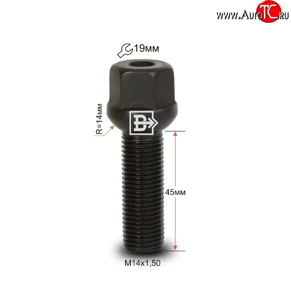 135 р. Колёсный болт длиной 45 мм Вектор M14 1.5 45 под гаечный ключ (пос.место: сфера)    с доставкой в г. Москва