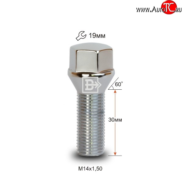 135 р. Колёсный болт длиной 30 мм Вектор M14 1.5 30 под гаечный ключ (пос.место: конус)    с доставкой в г. Москва