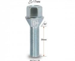 Колёсный болт длиной 36 мм Вектор M12 1.25 36 под гаечный ключ Nissan Mistral (1993-1999) 