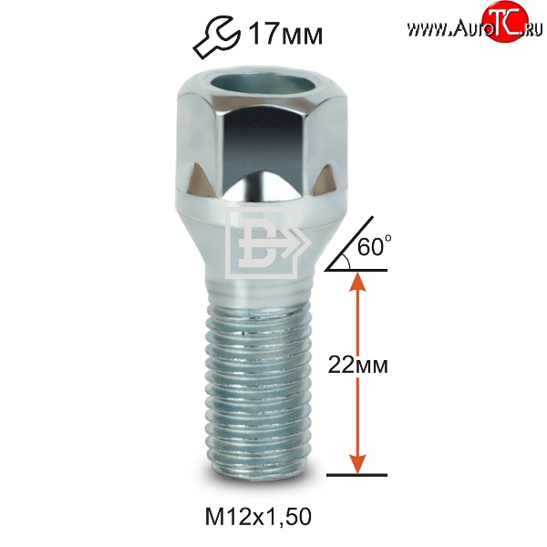 47 р. Колёсный болт длиной 22 мм Вектор M12 1.5 22 под гаечный ключ KIA Mohave HM2 (2019-2022)