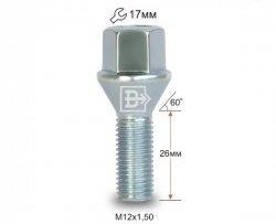 Колёсный болт длиной 26 мм Вектор M12 1.5 26 под гаечный ключ Toyota Raize A210A,A202A,A200A,A201A (2019-2025) 