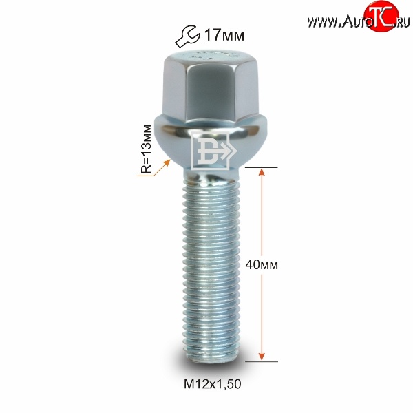 125 р. Колёсный болт длиной 40 мм Вектор M12 1.5 40 под гаечный ключ Jetour T2 (2024)