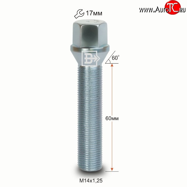 199 р. Колёсный болт длиной 60 мм Вектор M14 1.25 60 под гаечный ключ BMW 4 серия F32 купе рестайлинг (2017-2020)