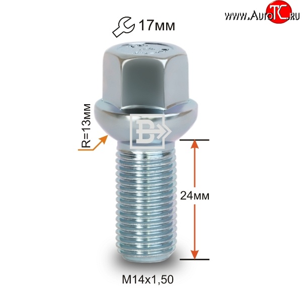 123 р. Колёсный болт длиной 24 мм Вектор (облегчённый) M14 1.5 24 под гаечный ключ Geely Tugella FY11,HPBA4 дорестайлинг (2019-2023)