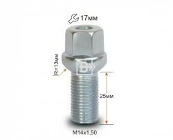 Колёсный болт длиной 25 мм Вектор M14 1.5 25 под гаечный ключ Nissan Interstar X70 рестайлинг (2003-2010) 