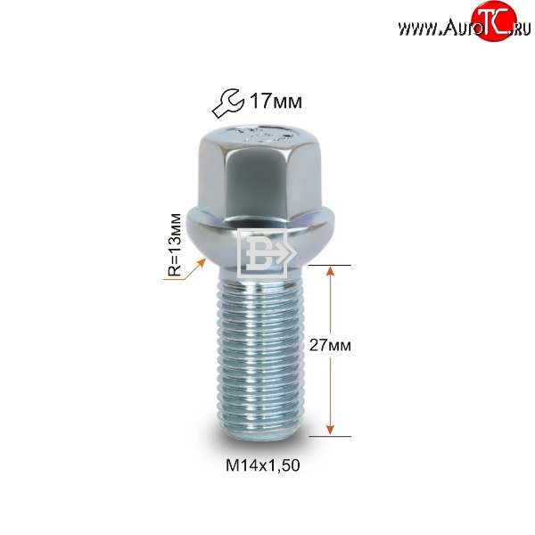 107 р. Колёсный болт длиной 27 мм Вектор M14 1.5 27 под гаечный ключ Geely Atlas FX11 (2023-2025)