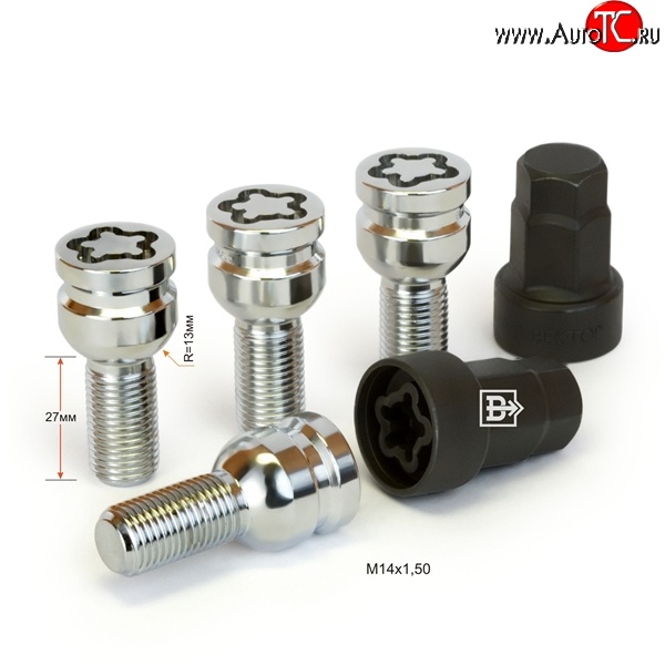 1 799 р. Колёсный болт длиной 27 мм Вектор M14 1.5 27 секретка (комплект) (пос. место: сфера)    с доставкой в г. Москва