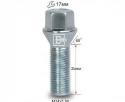 Колёсный болт длиной 35 мм Вектор M14 1.5 35 под гаечный ключ Audi V8 4C седан (1988-1994) 