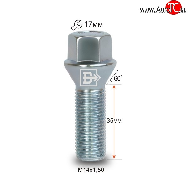 119 р. Колёсный болт длиной 35 мм Вектор M14 1.5 35 под гаечный ключ Seat Altea Freetrack (2008-2025)