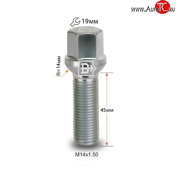 135 р. Колёсный болт длиной 45 мм Вектор M14 1.5 45 под гаечный ключ    с доставкой в г. Москва