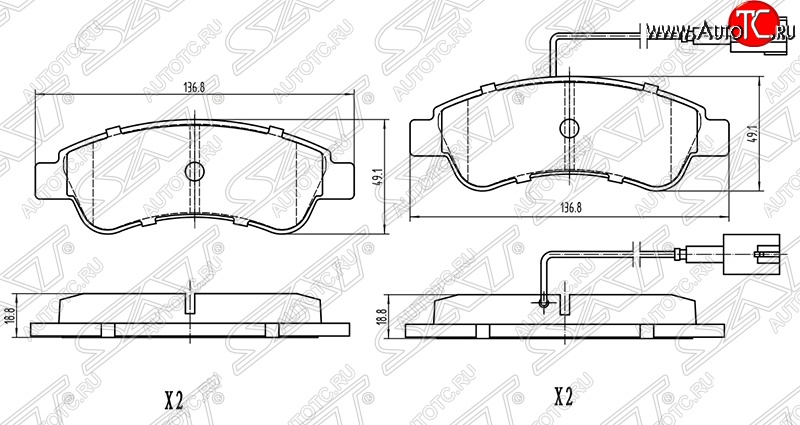 1 129 р. Колодки тормозные задние SAT (2 датчика износа)  Peugeot Boxer  250 (2006-2014)  с доставкой в г. Москва