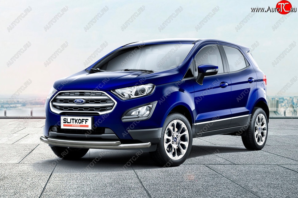 14 699 р. Защита переднего бампера Slitkoff (двойная, d57/42)  Ford EcoSport  B515 (2017-2019) рестайлинг (Нержавейка, Полированная)  с доставкой в г. Москва