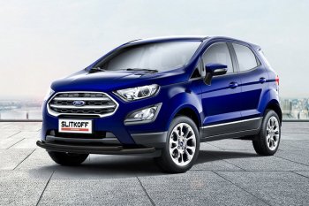 14 699 р. Защита переднего бампера Slitkoff (двойная, d57/42)  Ford EcoSport  B515 (2017-2019) рестайлинг (Нержавейка, Полированная)  с доставкой в г. Москва. Увеличить фотографию 2