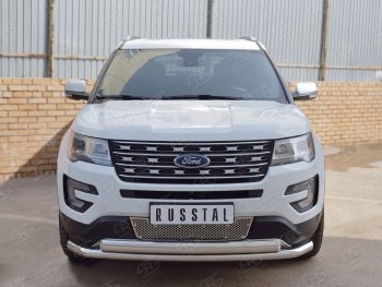 22 949 р. Защита переднего бампера (2 трубыØ63 и 75х42 мм, нержавейка) Russtal Ford Explorer U502 1-ый рестайлинг, 5 дв. (2015-2018)  с доставкой в г. Москва. Увеличить фотографию 2