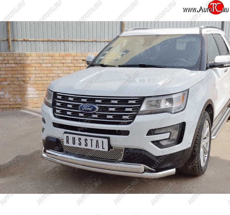 22 949 р. Защита переднего бампера (2 трубыØ63 и 75х42 мм, нержавейка) Russtal Ford Explorer U502 1-ый рестайлинг, 5 дв. (2015-2018)  с доставкой в г. Москва