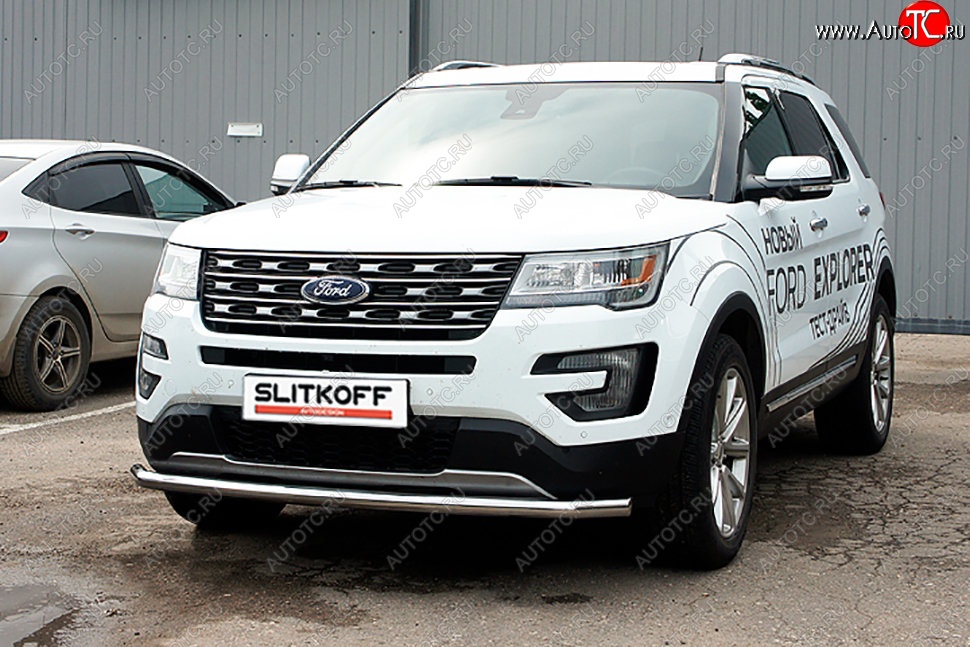 13 549 р. Защита переднего бампера Slitkoff (d57 мм)  Ford Explorer  U502 (2015-2018) 1-ый рестайлинг, 5 дв. (Нержавеющая сталь)  с доставкой в г. Москва