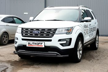 Защита переднего бампера Slitkoff (двойная, d57/57 мм) Ford Explorer U502 1-ый рестайлинг, 5 дв. (2015-2018)