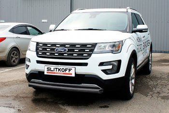 16 749 р. Защита переднего бампера Slitkoff (d76 мм)  Ford Explorer  U502 (2015-2018) 1-ый рестайлинг, 5 дв. (Нержавейка, Полированная)  с доставкой в г. Москва. Увеличить фотографию 2