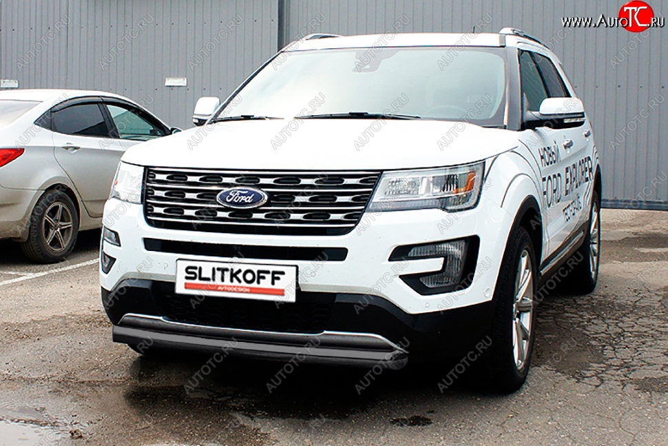 12 999 р. Защита переднего бампера Slitkoff (d76 мм) Ford Explorer U502 1-ый рестайлинг, 5 дв. (2015-2018) (Сталь с полимерным покрытием. Цвет: чёрный)  с доставкой в г. Москва