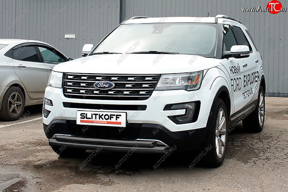 13 599 р. Защита переднего бампера Slitkoff (двойная, d76/57 мм)  Ford Explorer  U502 (2015-2018) 1-ый рестайлинг, 5 дв. (Сталь с полимерным покрытием. Цвет: чёрный)  с доставкой в г. Москва