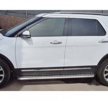 22 999 р. Широкая защита порогов с трубой d42 мм SLITKOFF v2  Ford Explorer  U502 (2015-2019) 1-ый рестайлинг, 5 дв., 2-ой рестайлинг, 5 дв.  с доставкой в г. Москва. Увеличить фотографию 1