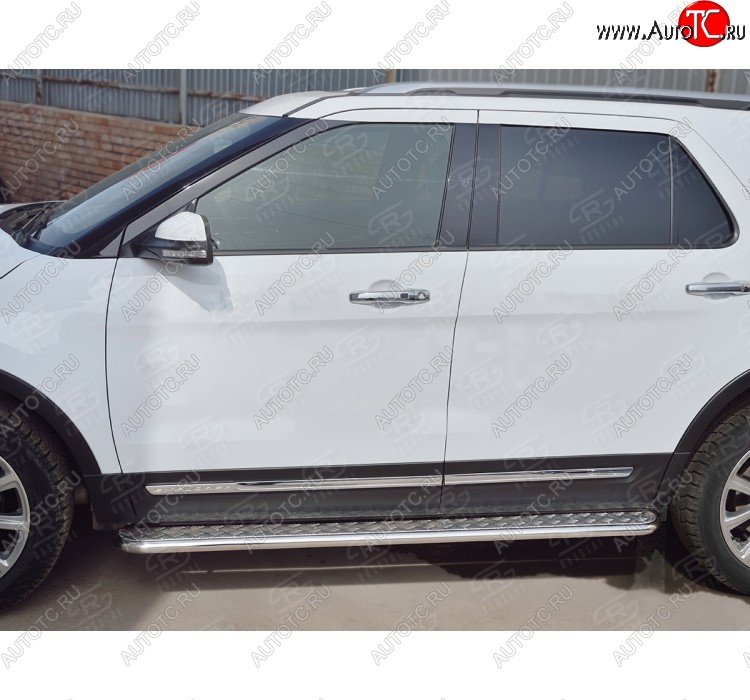 22 999 р. Широкая защита порогов с трубой d42 мм SLITKOFF v2  Ford Explorer  U502 (2015-2019) 1-ый рестайлинг, 5 дв., 2-ой рестайлинг, 5 дв.  с доставкой в г. Москва