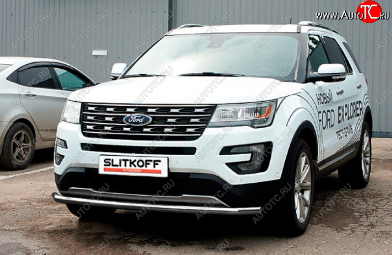 9 499 р. Защита переднего бампера Slitkoff (Ø 57 мм).  Ford Explorer  U502 (2015-2018) 1-ый рестайлинг, 5 дв. (Сталь с полимерным покрытием. Цвет: серебристый)  с доставкой в г. Москва