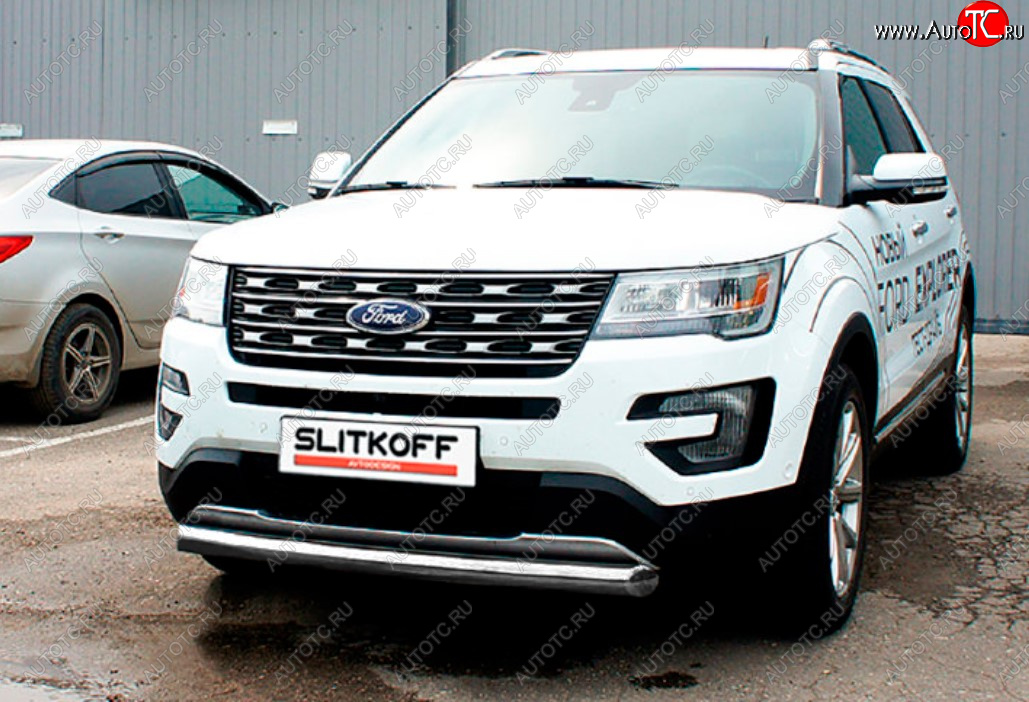 11 699 р. Защита переднего бампера Slitkoff (Ø 76 мм).  Ford Explorer  U502 (2015-2018) 1-ый рестайлинг, 5 дв. (Цвет: серебристый)  с доставкой в г. Москва