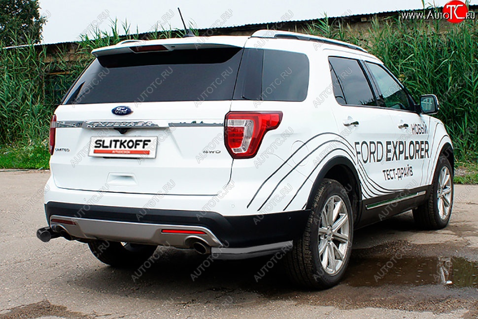 8 849 р. Защита заднего бампера Slitkoff (d76 мм, уголки)  Ford Explorer  U502 (2017-2019) 2-ой рестайлинг, 5 дв. (Сталь с полимерным покрытием. Цвет: чёрный)  с доставкой в г. Москва