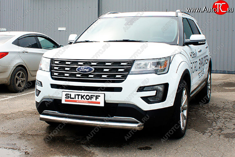 12 999 р. Защита переднего бампера Slitkoff (Ø 76 мм) Ford Explorer U502 2-ой рестайлинг, 5 дв. (2017-2019) (Цвет: серебристый)  с доставкой в г. Москва