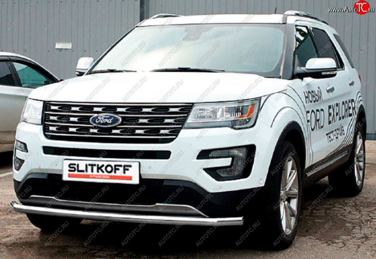 9 499 р. Защита переднего бампера Slitkoff (Ø 57 мм).  Ford Explorer  U502 (2017-2019) 2-ой рестайлинг, 5 дв. (Сталь с полимерным покрытием. Цвет: серебристый)  с доставкой в г. Москва