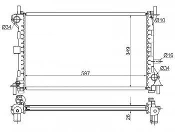 Радиатор двигателя SAT (трубчатый, МКПП/АКПП, 1.6/1.8/2.0) Ford (Форд) Focus (Фокус)  1 (1998-2005) 1 седан дорестайлинг, универсал дорестайлинг, хэтчбэк 3 дв. дорестайлинг, хэтчбэк 5 дв. дорестайлинг, седан рестайлинг, универсал рестайлинг, хэтчбэк 3 дв. рестайлинг, хэтчбэк 5 дв. рестайлинг