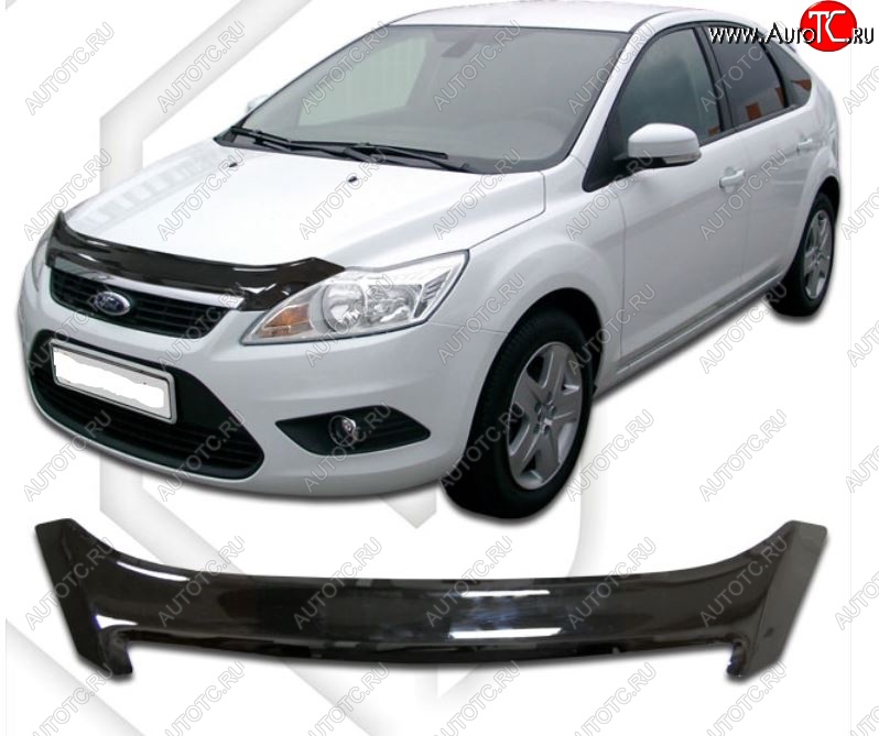 2 099 р. Дефлектор капота CA-Plastiс Ford Focus 2 хэтчбэк 3 дв. рестайлинг (2007-2011) (Classic черный, Без надписи)  с доставкой в г. Москва