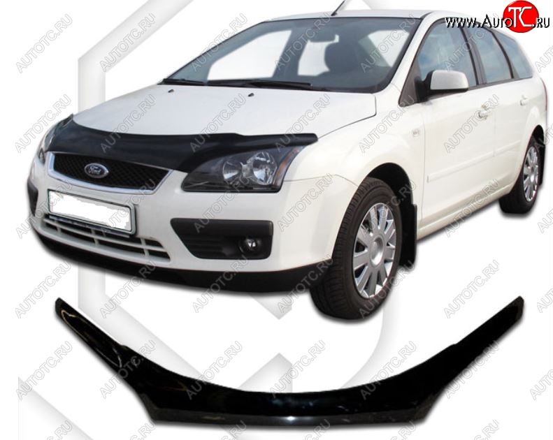 2 499 р. Дефлектор капота CA-Plastiс exclusive Ford Focus 2  седан дорестайлинг (2004-2008) (Classic черный, Без надписи)  с доставкой в г. Москва