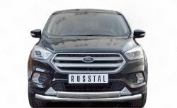 Защита переднего бампера (2 трубыØ63 и 75х42 мм, нержавейка) Russtal Ford Kuga 2 рестайлинг (2016-2019)