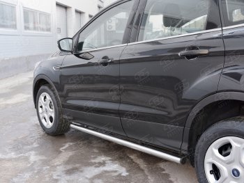 18 799 р. Защита порогов (Ø63 мм) SLITKOFF  Ford Kuga  2 (2016-2019) рестайлинг (с пластиковыми заглушками на торцах)  с доставкой в г. Москва. Увеличить фотографию 2