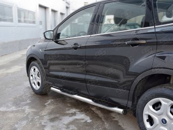 Защита порогов из трубы d76 мм с пластиковыми вставками для ног SLITKOFF v2 Ford Kuga 2 рестайлинг (2016-2019)