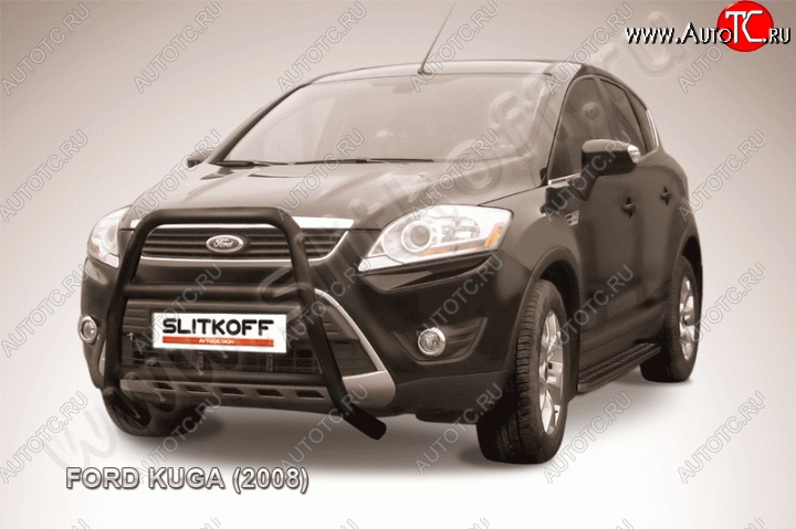 20 449 р. Кенгурятник d57 Slitkoff (высокий, с перемычками) Ford Kuga 1 (2008-2013) (Цвет: серебристый)  с доставкой в г. Москва